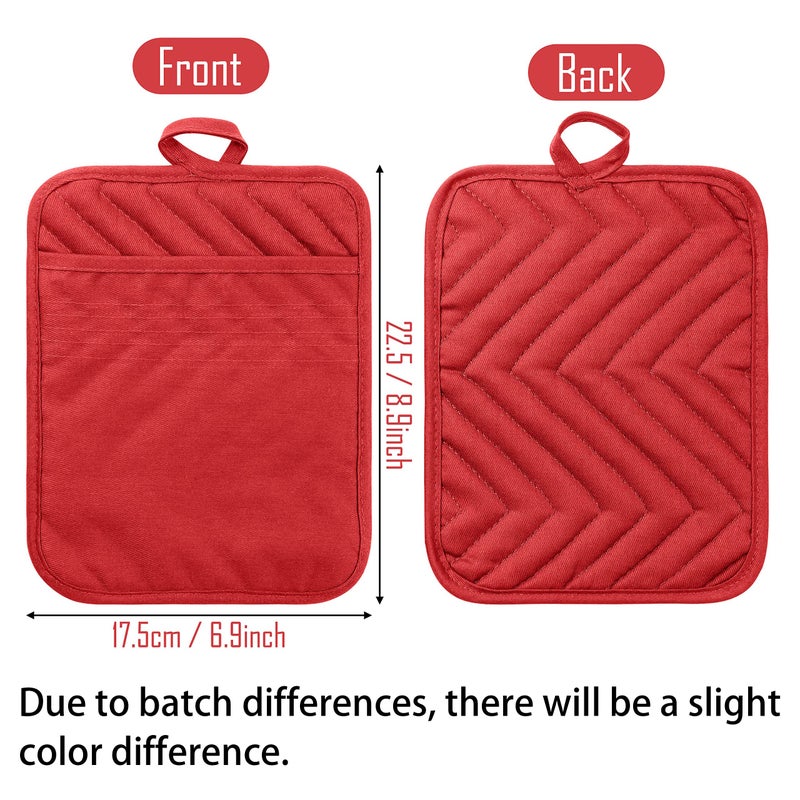GROBRO7 5Pack Pocket Pot Holders Cotton Heat Resistant Potholder Multipurpose Hot Pads Machine Washable Oven Mitts Potholders Bulk for Daily Kitchen Baking and Cooking 7 x 9 Inch Red - Image 2